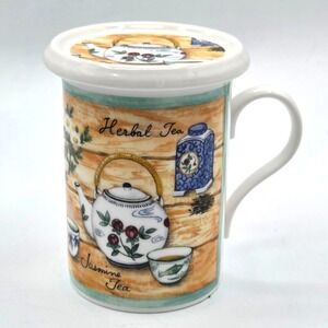 Ceramic Herbal Tea Cup with Lid Golden Crown England